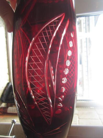 Ruby red cut glass 10 inch vase