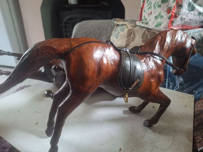 Vintage 1950s/60s Carved Wood wrapped in leather horses