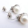 Vintage 14k Solid White Gold Round Bead Cultured Pearl Diamond Earrings 3,37g Image 9