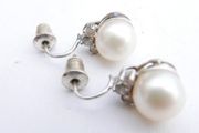 Vintage 14k Solid White Gold Round Bead Cultured Pearl Diamond Earrings 3,37g