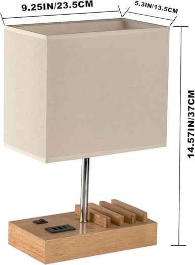 USB Bedside Table Lamp, HHome Plus Desk Lamp with 3 USB Charging Ports and Phone Charge Dock, Wood Charging Station and Organizer, Perfect Light for Bedroom, Guest Room, Living Room, Office