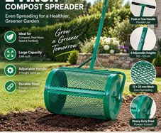 24 Inch Compost Spreader  Heavy-Duty Steel Peat Moss & Lawn Roller with Adjustable Handle