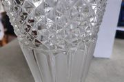 VINTAGE Hermanova 20188/25 Art Deco Vase MCM Sklo Union Czech Art Glass Clear Glass Toothed Ridged Studded Pattern Bouquet Floor Vase - 10 inches Tall