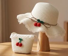 Girls Summer Straw Hat & Matching Bag Set