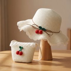 Girls Summer Straw Hat & Matching Bag Set