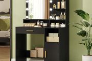 Dressing Table with Mirror and 10 LED Lights, Vanity Unit with 3 Shelves &amp; 4 Open Compartments