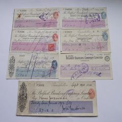 A Collection of 7 Vintage Cheques from Belfast Banking Company Ltd (1910-1951)