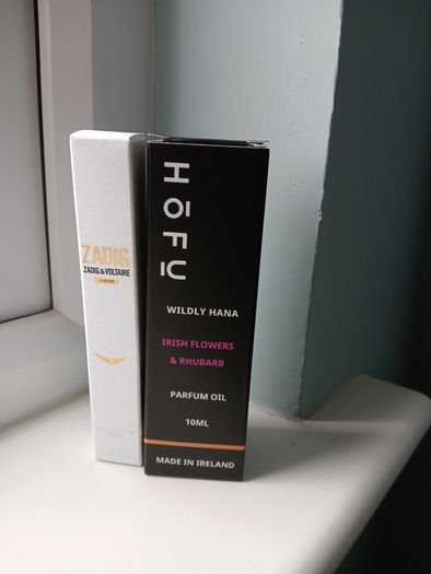 Zadig & Voltaire L'Intense, Eau de Parfum, 10ml, tested once, and Hofu Parfum Oil, 10ml roller bottle, Wildly Hana, Irish Flowers & Rhubarb, tested once