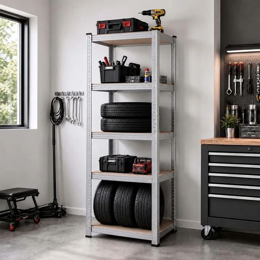 Heavy-Duty Shelving Unit, 5 Tiers, HWD: 200 x 90 x 60 cm, Silver up to 875 kg, basement & garage, storage rack, steel