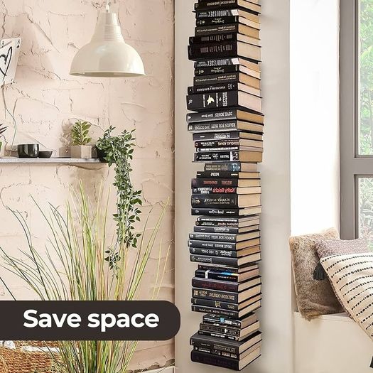 NEW SALE | Invisible Floating Bookshelf for Wall Mounted, 4 Tier Vertical Spine Book Tower, 2 Pack White