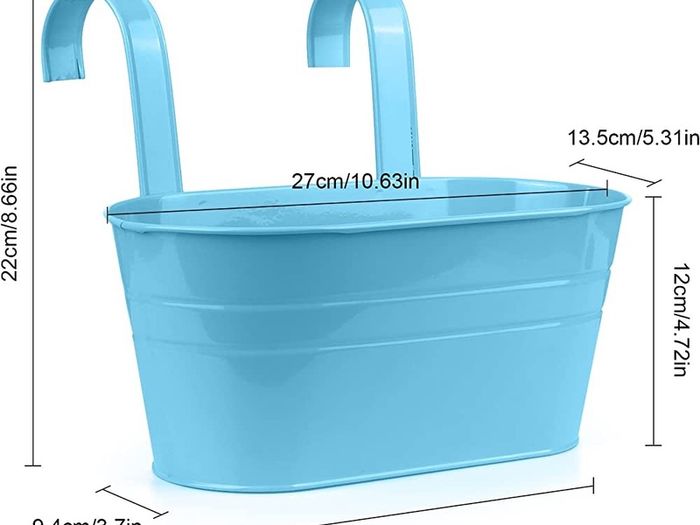Flower Pots Metal Iron Hanging Flower Pots Garden Pots Balcony Planters Metal Bucket Flower Holders Wall Hanging Decor Pot- Detachable Hook (4 PCS) (Large)
