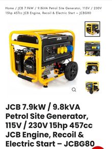 Generator 7.9 kW Petrol JCB