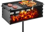 25x17 Inch Charcoal Grill Heavy Duty BBQ Single Post w/ Cooking Grate Adjustable Park-Style Camping Outdoor