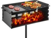 25x17 Inch Charcoal Grill Heavy Duty BBQ Single Post w/ Cooking Grate Adjustable Park-Style Camping Outdoor