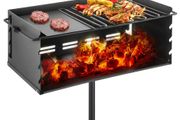 25x17 Inch Charcoal Grill Heavy Duty BBQ Single Post w/ Cooking Grate Adjustable Park-Style Camping Outdoor