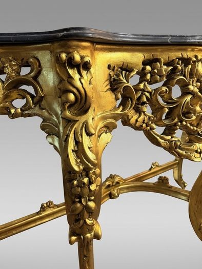 Carved Gilt Wood Console Table with Shaped Marble Top