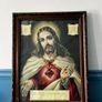 Antique Sacred Heart of Jesus Chromolithograph Framed c.1930s Image 2