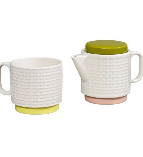 Orla Kiely Ceramic " Tea for One" Stacking Teapot and Mug Set - Pressed Flower