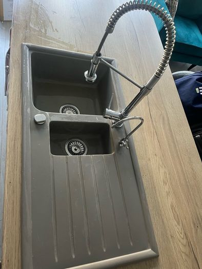 Grey Pyragranite Double Kitchen Sink with Taps