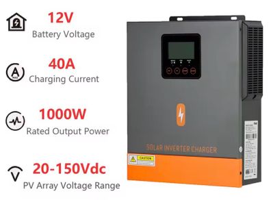 1000W Hybrid Solar Inverter 12V 150V Pure Sine Wave Off Grid Solar Inverters 40A MPPT Solar Charge Controller Built-in BMS