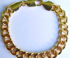 Men's  Bracelet 18K Yellow Gold Plated Flat Cuban Link Chain Bracelet length 8"