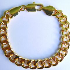 Men's  Bracelet 18K Yellow Gold Plated Flat Cuban Link Chain Bracelet length 8"