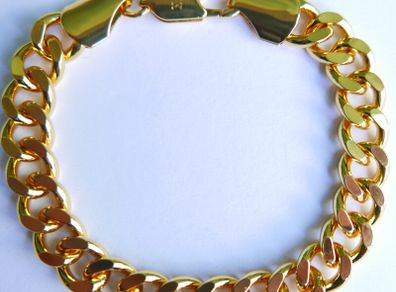 Men's  Bracelet 18K Yellow Gold Plated Flat Cuban Link Chain Bracelet length 8"