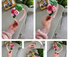 Brand new dusky pink cerise pink and gold crown headpiece fascinator headband