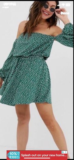 dress asos off shoulder dress size 12 green polka dot