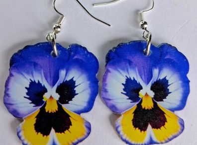 Vibrant Violet & Yellow Pansy Earrings