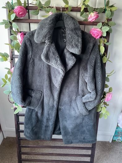 coat new look charcoal grey fake fur coat size 10