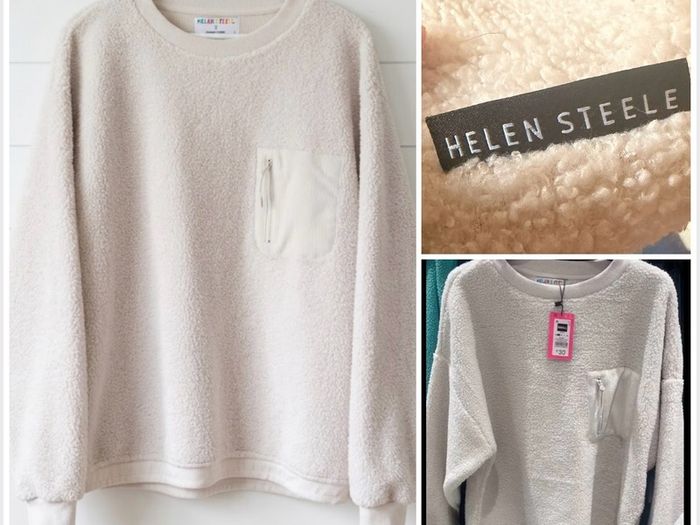 Helen Steele Borg fleece crew jumper cream chic fab