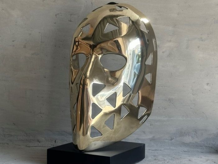 Mask Sculpture On Stand- Polished Bronze