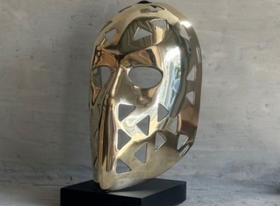 Mask Sculpture On Stand- Polished Bronze