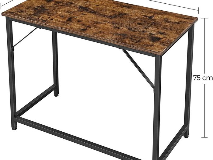 Desk, computer table, narrow office table, 100 x 50 x 75 cm, study, home office, office, simple structure, metal, industrial design, vintage brown-black