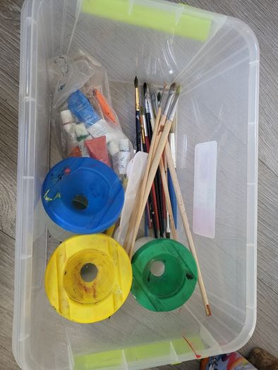 Childrens Paint, pots and brushes
