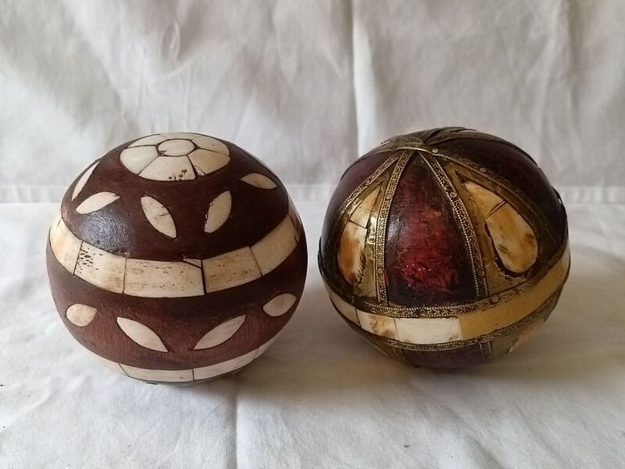 A Pair of Antique Inlaid Wooden Balls