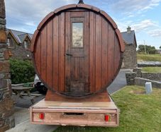 Premium mobile Barrel Sauna on trailer
