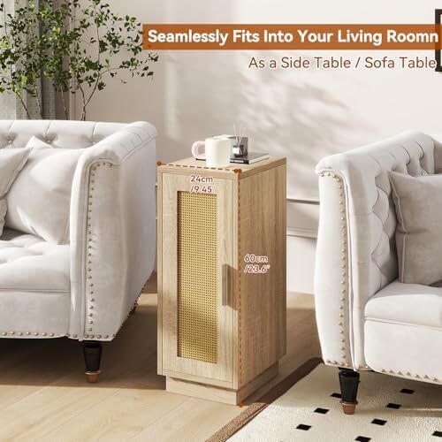 Slim Bedside Table Set of 2, Rattan