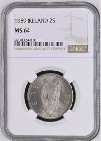 Ireland 1959 | Florin | Irish 2 Shillings | Salmon | KM.15a | MS64