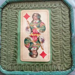 Circa 1930 s hand mounted decorative playing card under glass