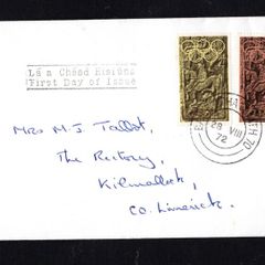 1972 Ireland 50th Anniversary of the Foundation of The Olympic Council of Ireland Commemorative Stamp Plaint First Day Cover (FDC) with Baile Atha Cliath (Dublin Cancel)