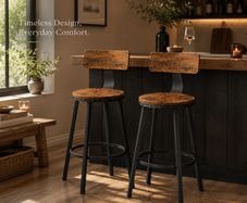 Industrial Bar Stools Set of 2  Vintage Brown and Black