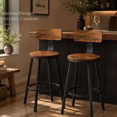 Industrial Bar Stools Set of 2  Vintage Brown and Black