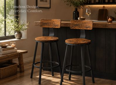 Industrial Bar Stools Set of 2  Vintage Brown and Black