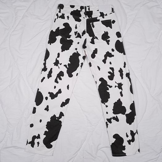 Boohoo Man White Black Cow Print Graphic Straight Leg Denim Jeans W32/L31