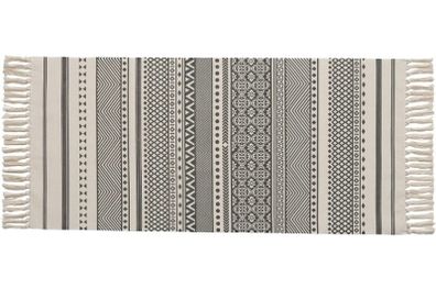 Cotton Area Runner Rug Washable Woven Boho Rug with Tassels Grey Printed Pattern Indoor Area Rug Moroccan Modern Carpet for Hallway, Living Room, Kitchen, Bedroom (FREE POSTAGE)
