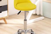 Leather Round Rolling Stool with Back Rest Height Adjustable Swivel Drafting Work SPA Task Chair with Wheels (Yellow)