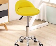 Leather Round Rolling Stool with Back Rest Height Adjustable Swivel Drafting Work SPA Task Chair with Wheels (Yellow)