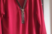 RLINEA red embellished zip layered top Sz L (Fit 12-14K)